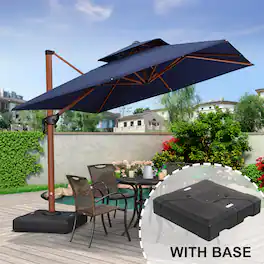 PURPLE LEAF - 9 ft. Patio Square Outdoor Large Cantilever Umbrella Windproof Offset Heavy Duty Sun Umbrella with Base for Garden - Navy Blue