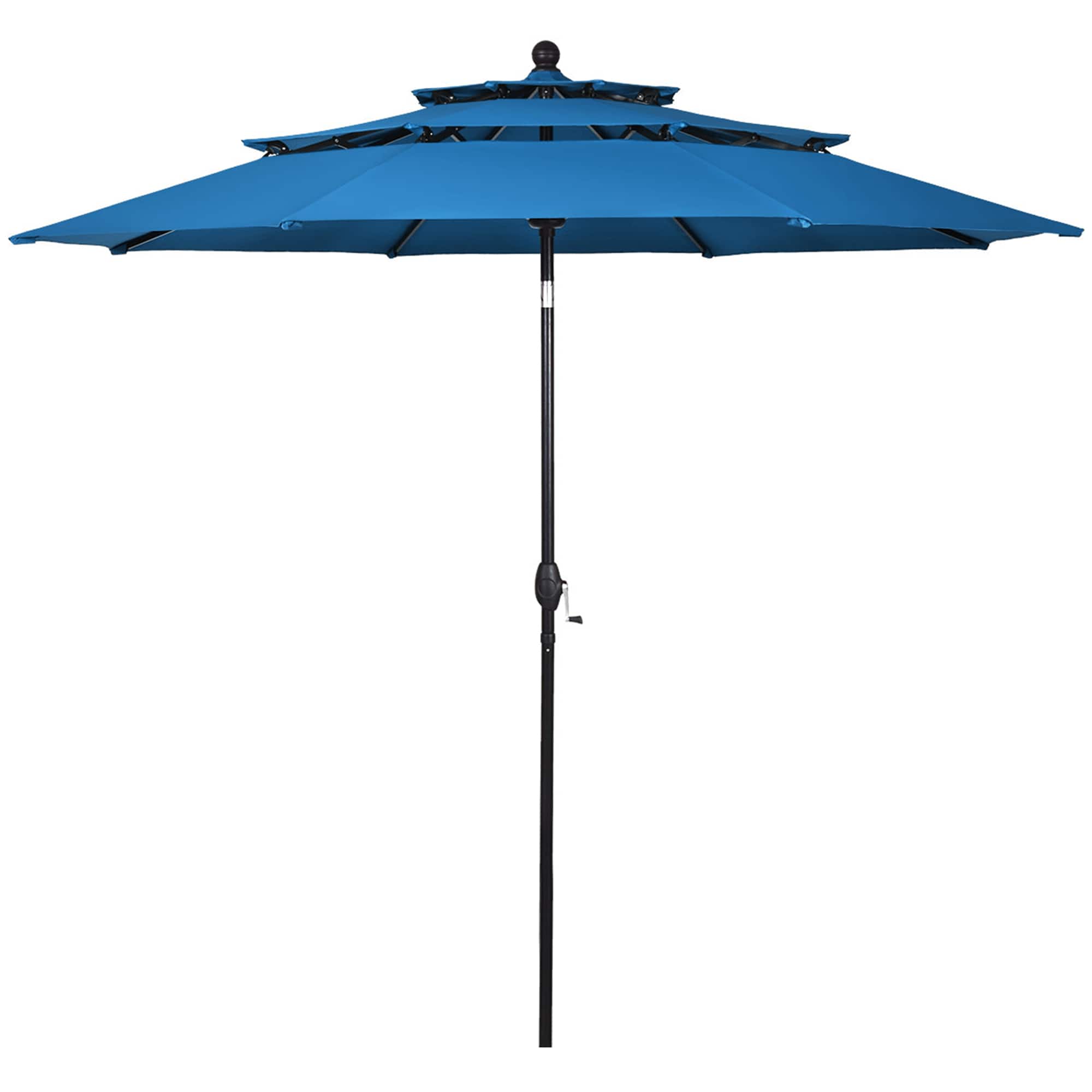 Costway - 10ft 3 Tier Patio Market Umbrella Aluminum Sunshade Shelter Double Vented - Blue