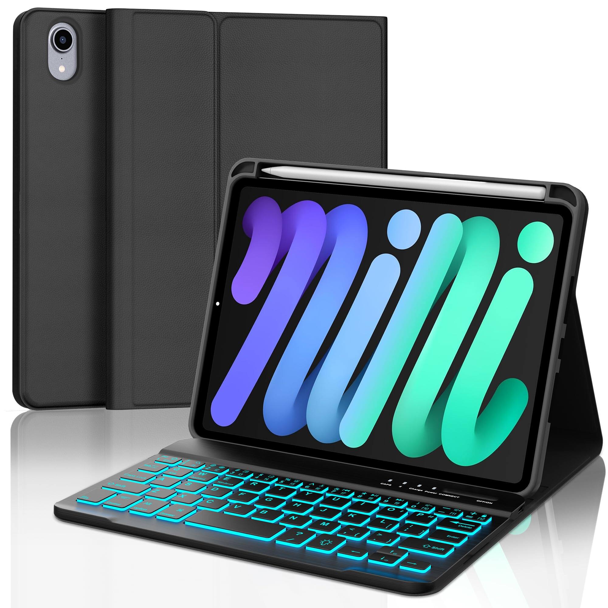 Front. Pacoar Cade - Ipad Mini 7th (a17 Pro 2024) Case For 6th Gen2021-8.3in Wireless Keypad A17 8.3'' With Pen Slot Smart Cover Mini-7/6 - Black, Backlit.