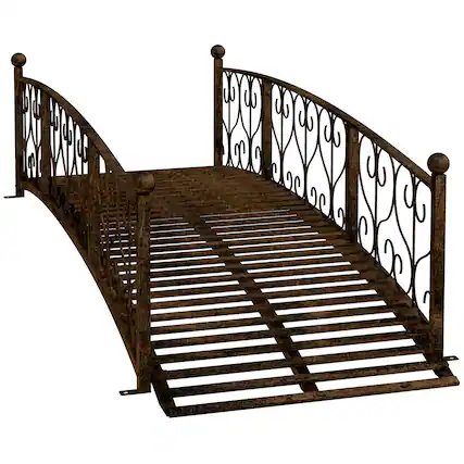 Front. Outsunny - Metal Arch Garden Bridge Arc Footbridge with Side Railings Decorative Scrollwork - Bronze.
