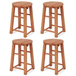 Gymax - Outdoor Wood Bar Stools Set of 4 w/Round Seat Footrest Patio Backless Barstools - Natural