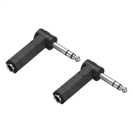 Front. Unique Bargains - 2pcs 6.35mm F to 6.35mm M Connector Gold Plated Copper Stereo TRS for Audio/HP/Spkr/Player/Video Rcvr/Sound Sys, Black - Black.