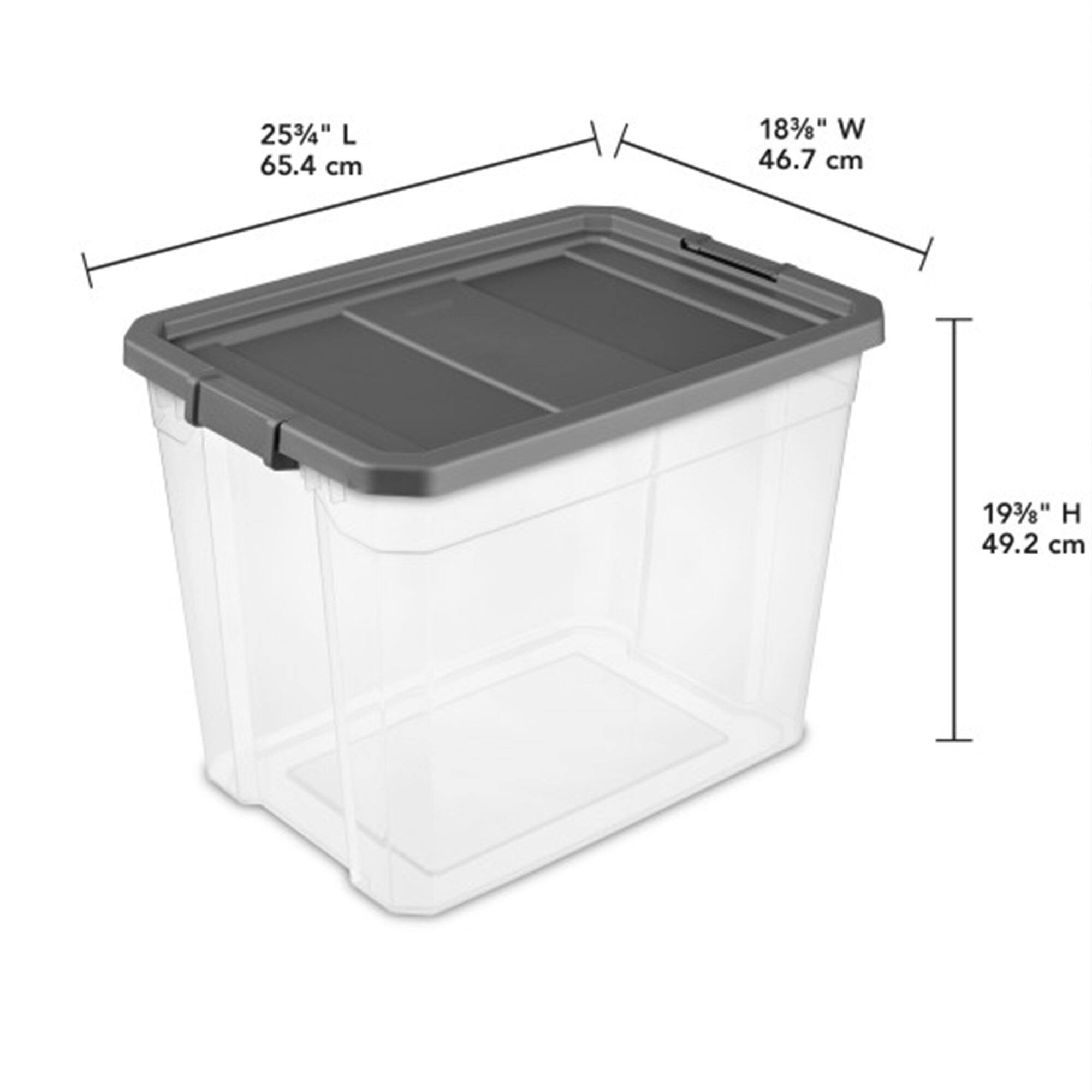 25 3/4" L 65.4 cm  
18 3/8" W 46.7 cm  
19 3/8" H 49.2 cm