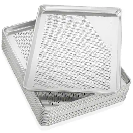 Front. GRIDMANN - 18 x 26-in 12pk - Commercial Aluminum Perforated Baking Sheets - Silver.