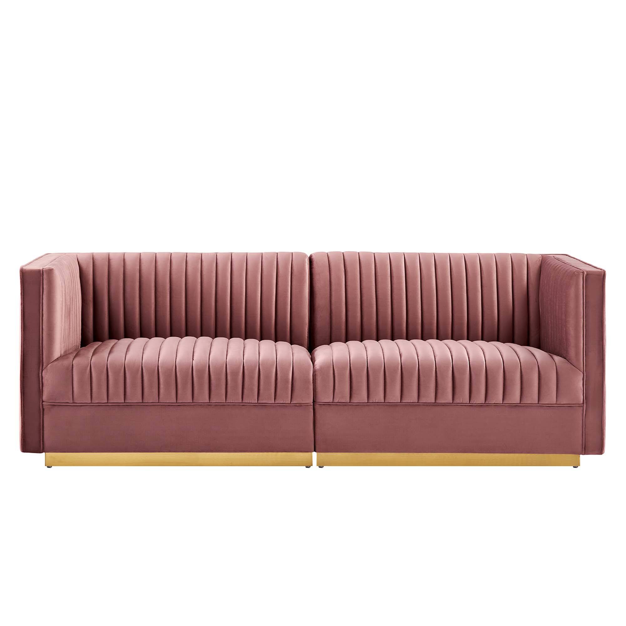 Left. Modway - Sanguine Channel Tufted Performance Velvet Modular Sectional Sofa Loveseat by Modway - Red.