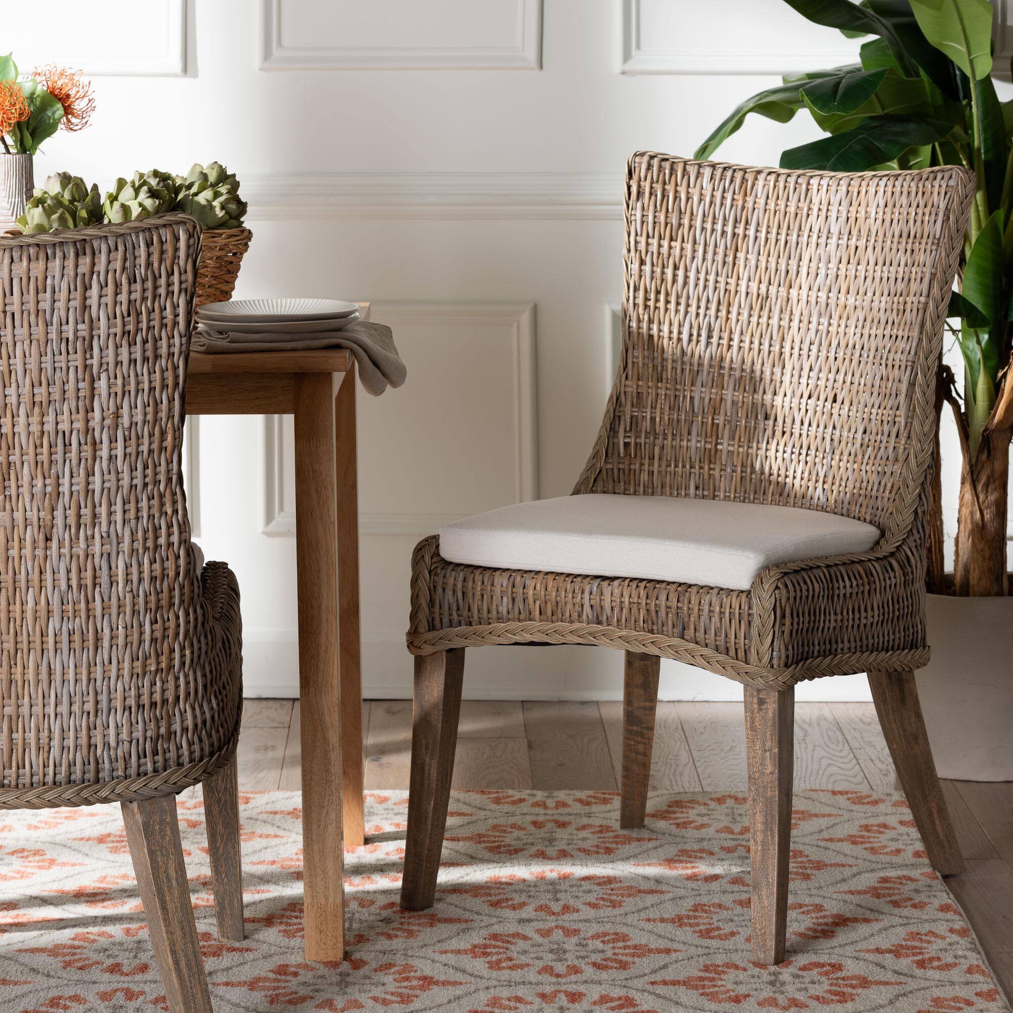 Alt View 4. bali & pari - Derris Natural Rattan Dining Chair with Cushion - Tall Wingback Side Chair with Solid Mango Wood Legs, Boho Coastal - Greywashed.