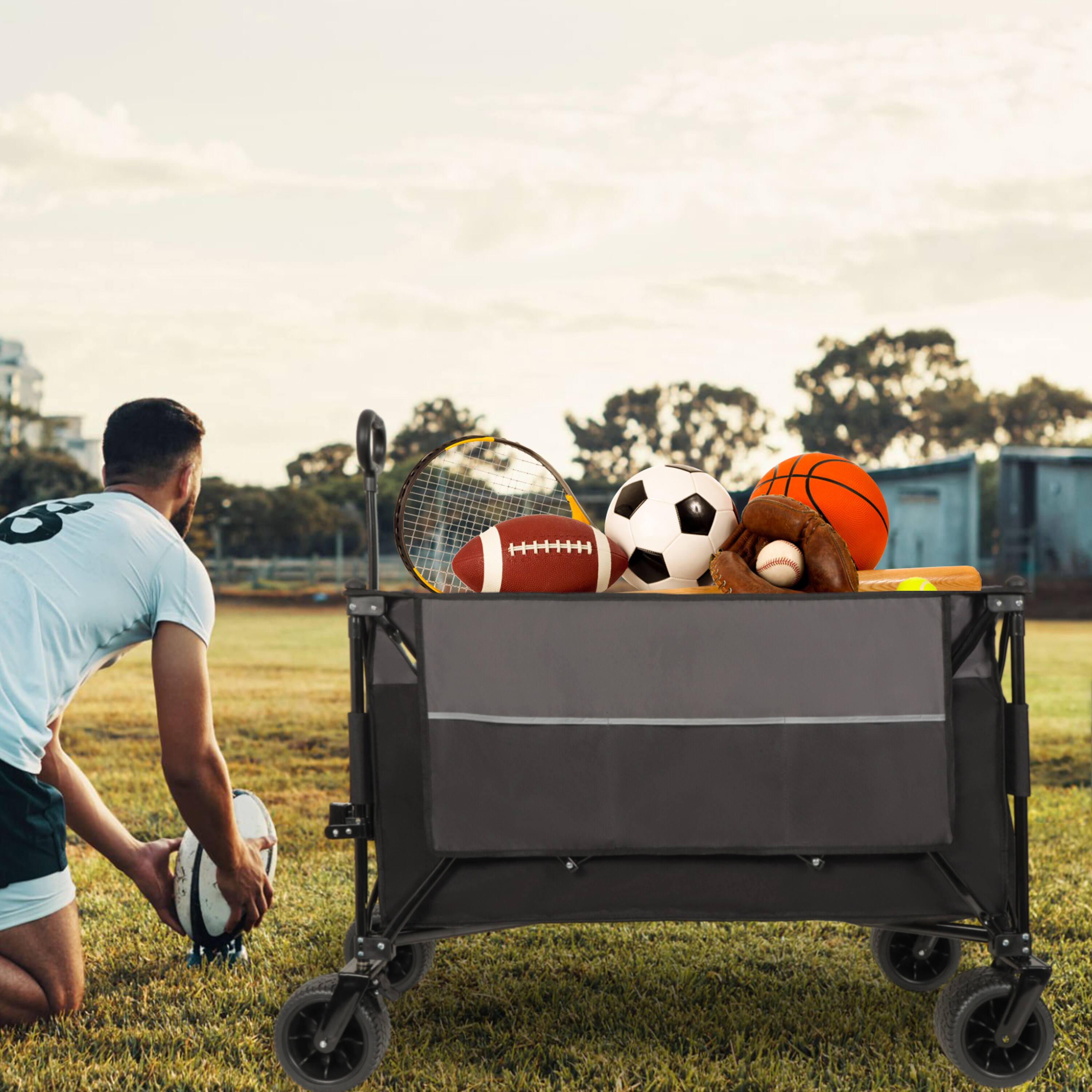 Alt View 2. Mondawe - 300L 480lbs Folding Wagon Utility Carts w/ All-Terrain Wheels, Brakes & Multiple Pockets for Outdoor Use - Black.