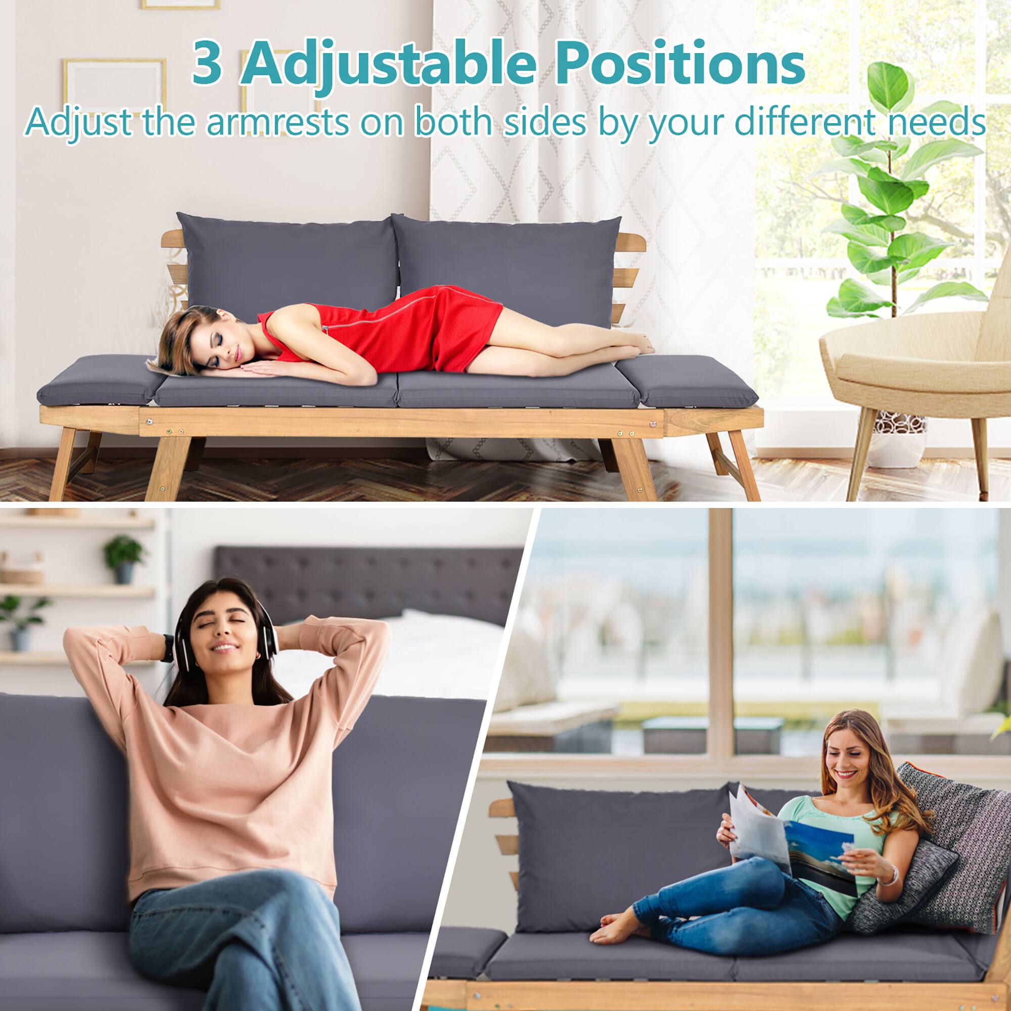 3 Adjustable Positions  
Adjust the armrests on both sides by your different needs
