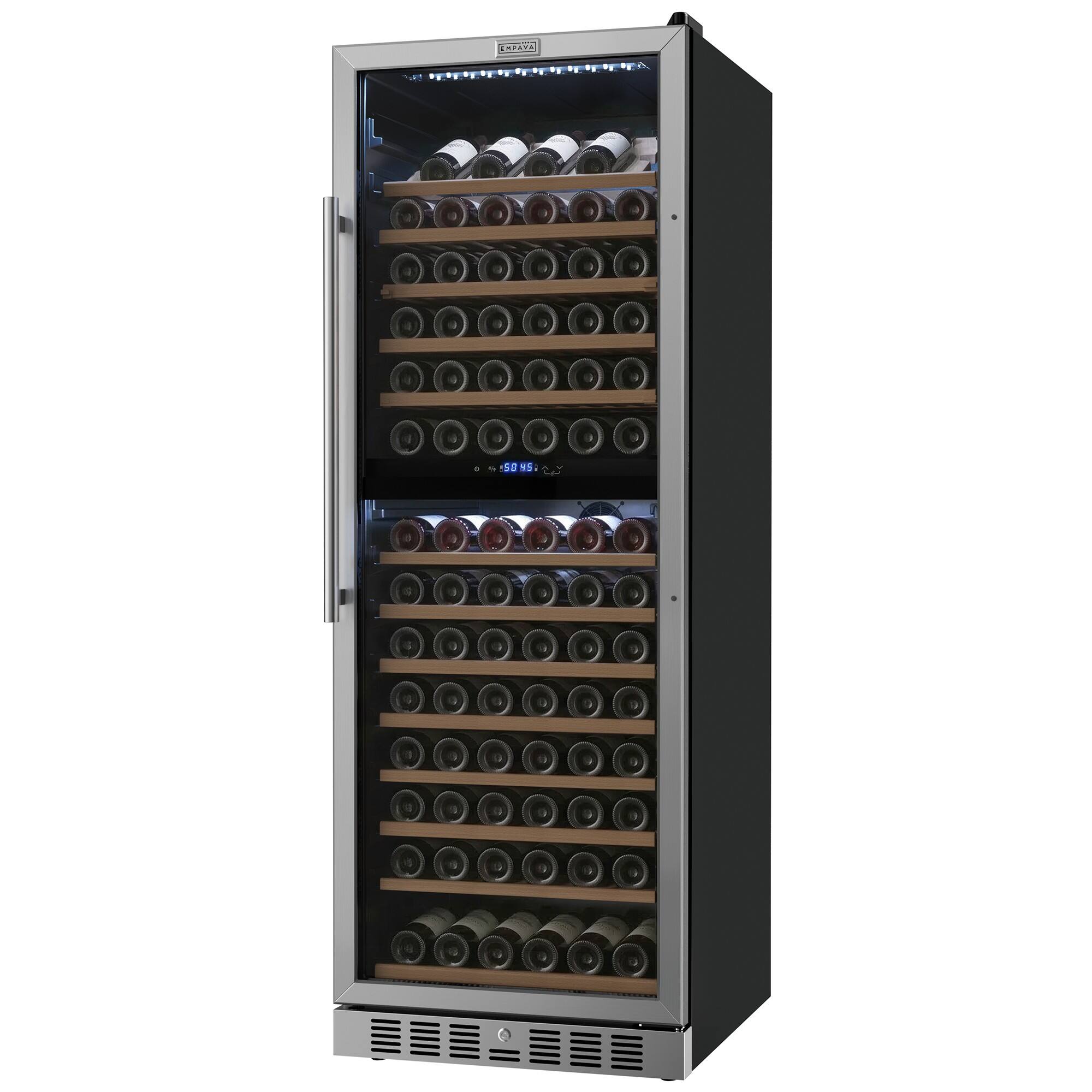 Angle. Empava - 23.43 In. 163-bottle Dual Zone Freestanding Wine Cooler - Compressor Cooling, 13 Shelves, Wine Fridge 41-64°F In Black - Black.