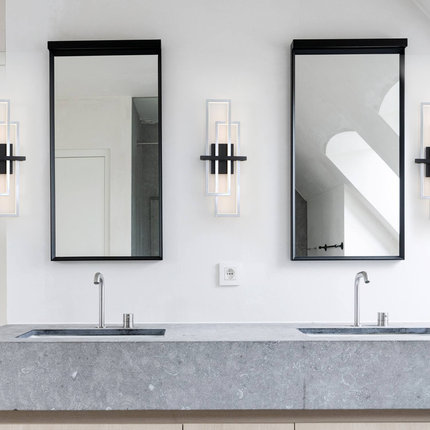 Back. Umeiluce - 24 Inch LED Flush-Mounted Wall Sconces Light Warm Light Switch Dimmable Hardwired - Silver and Black.