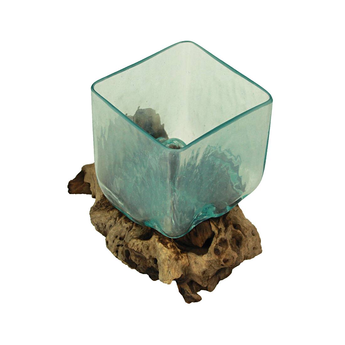 Alt View 2. Contrast Inc. - Teak Driftwood Glass Square Vase/Bowl - 8" High - Nature-Inspired Decor - Brown.