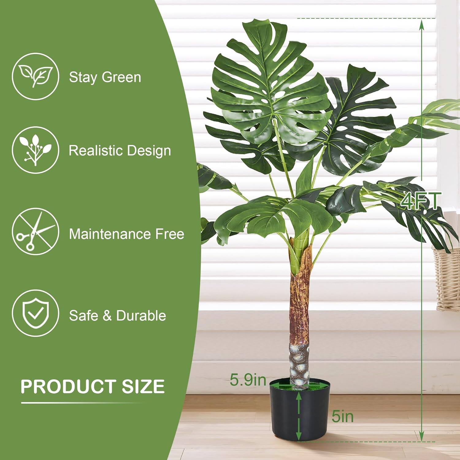 Stay Green  
Realistic Design  
Maintenance Free  
Safe & Durable  

PRODUCT SIZE  
4FT  
5.9in  
5in