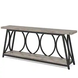 Hivvago - Industrial 70-inch Grey Wood Top Sofa Table with Heavy Duty Black Metal Frame - Grey, Black