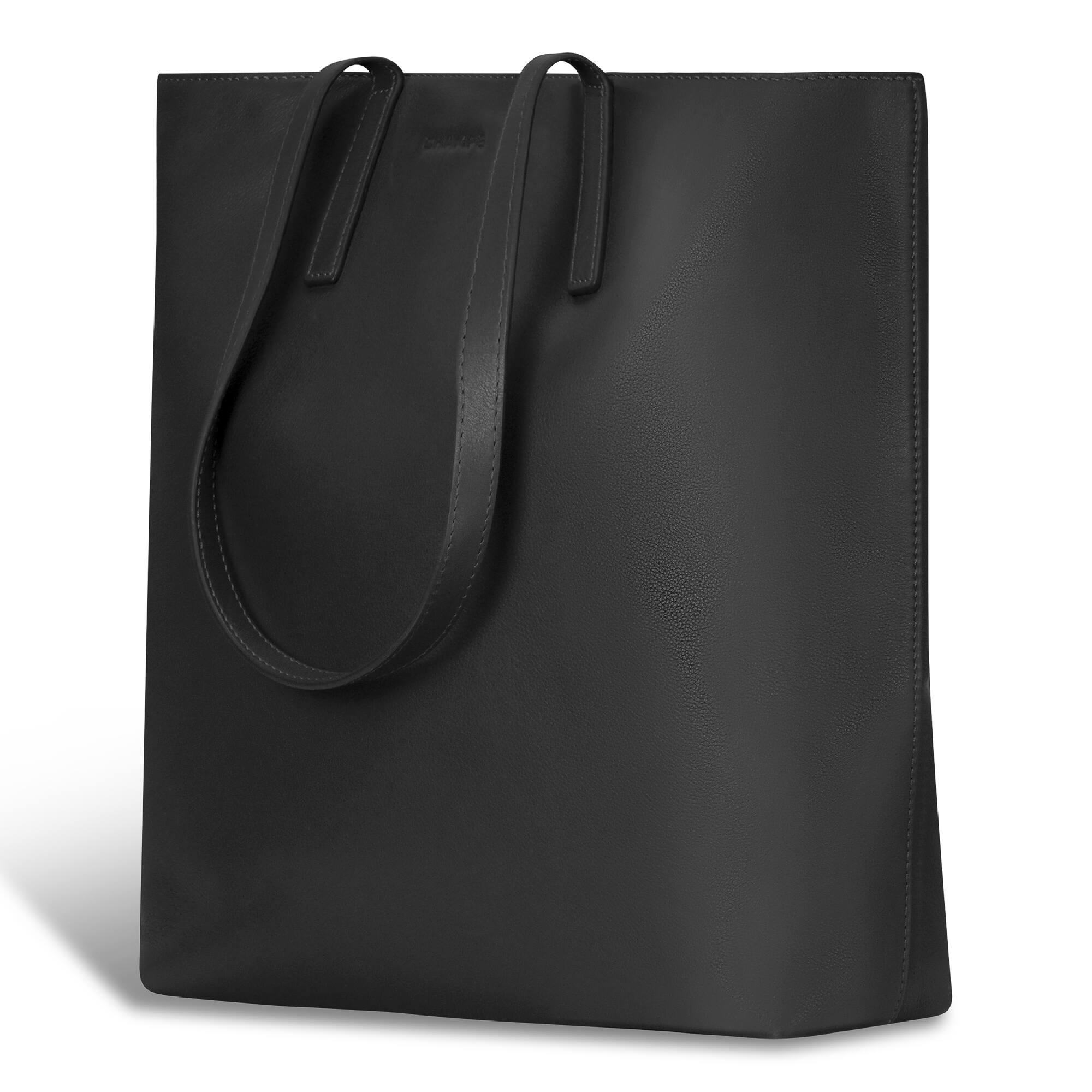 Left. Champs - Onyx Collection Leather Vertical Tote - Black.