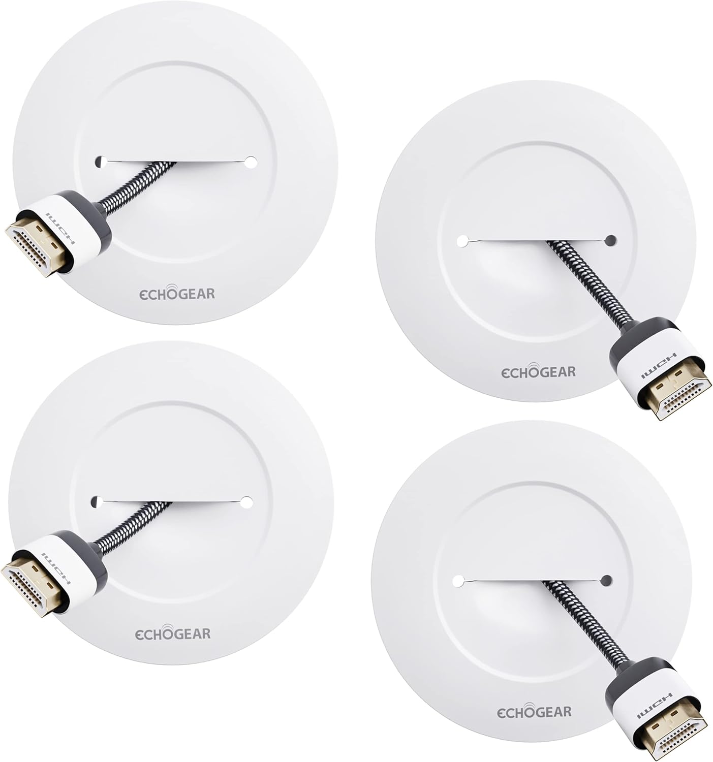 ECHOGEAR - TV Cord Hider Kit for Wall Mounted TV – 4 Pack with 2 Cable Pass Throughs, Locking Brackets & Hole Saw - White