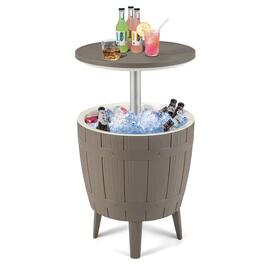 Gymax - 10 Gallon Cooler Bar Table w/ Telescopic Tabletop 3-in-1 Coffee Table Ice Bucket - Brown, White