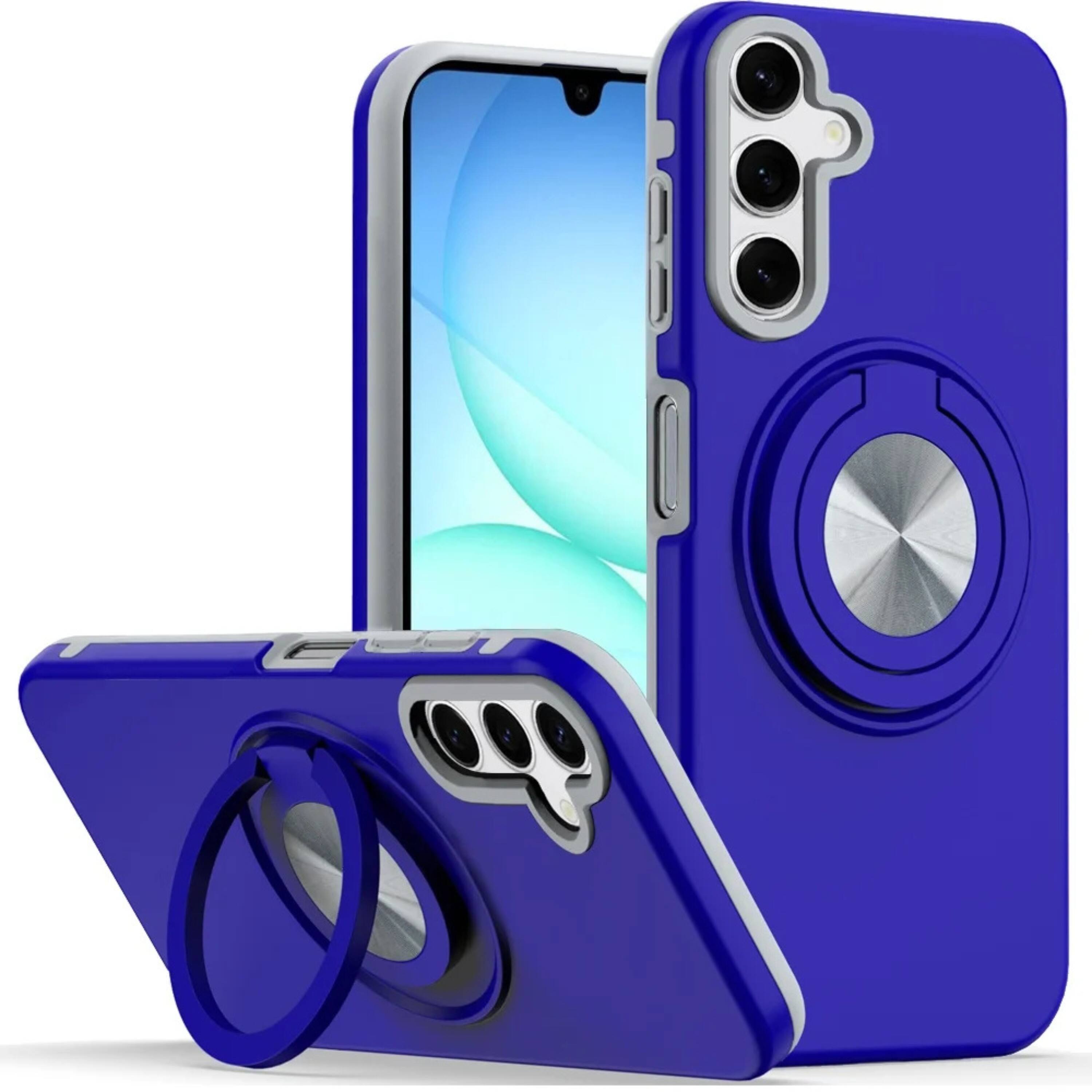 Front. Kitcheniva - Solid Rugged Shockproof 360 Rotating Ring Stand Phone Case With Tempered Glass For Samsung A17 5G Blue - Blue.