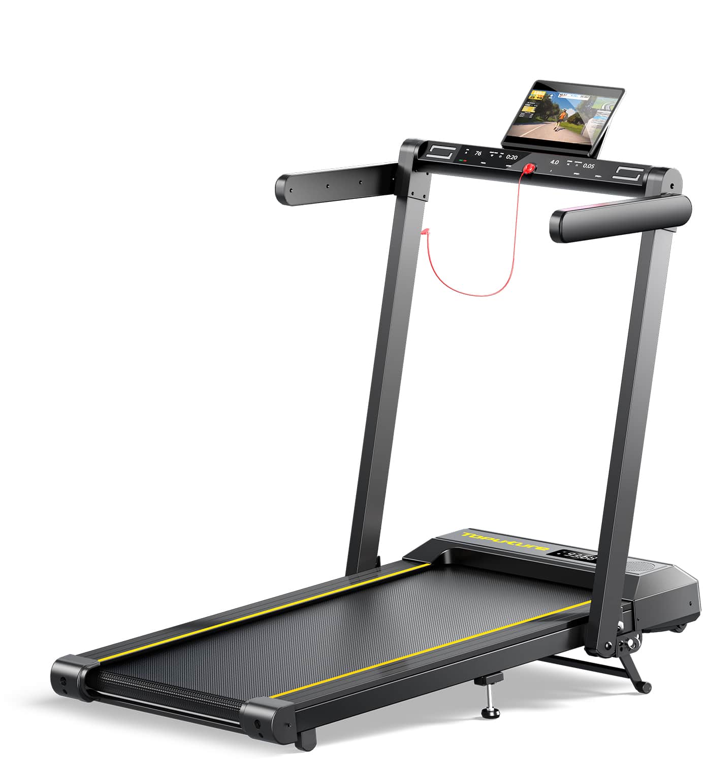 Toputure - Walking Pad Treadmill with 12% Incline, for Home/Office with Handle Bar, Portable with App & Bluetooth Speaker - Black