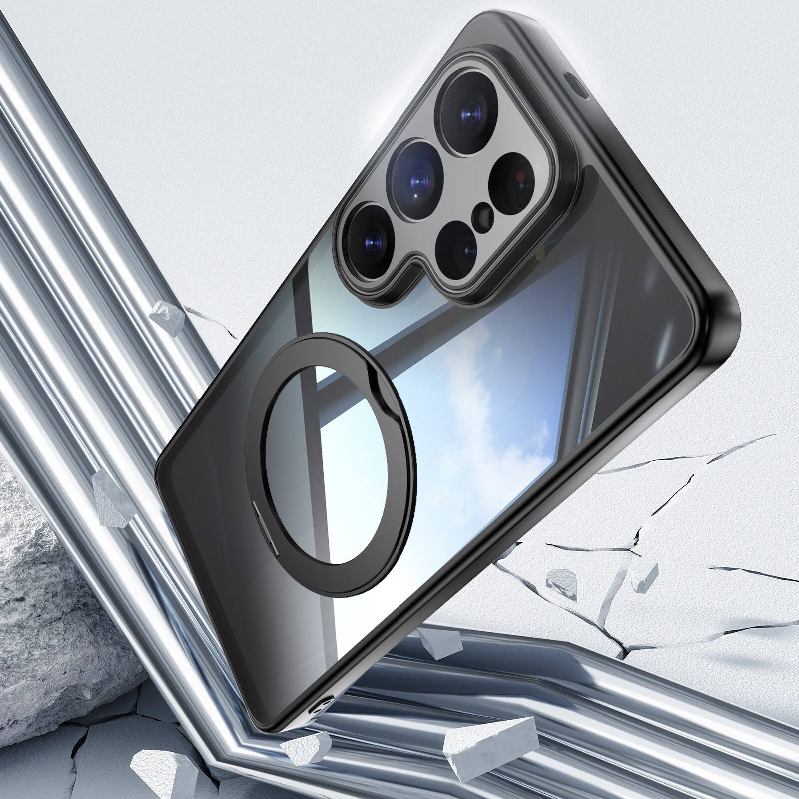 Alt View 7. Dteck - Magnetic Clear Case For Samsung Galaxy S26 Ultra, Shockproof Anti-Scratch 360° Ring Holder Stand PC+TPU Protection Cover - Black.