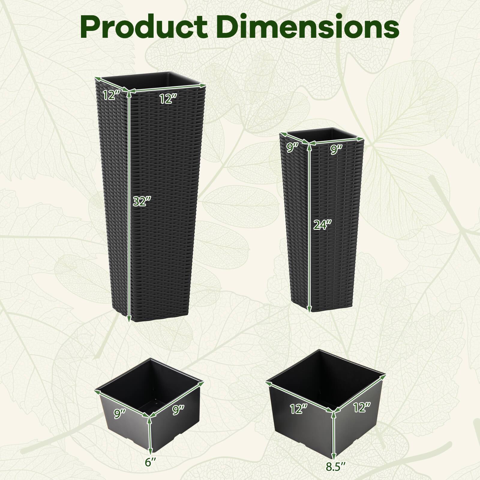 Product Dimensions: 12" x 12" x 32", 9" x 9" x 24", 9" x 9" x 6", 12" x 12" x 8.5"