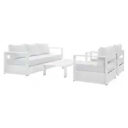Modway - Tahoe 4-Piece Outdoor Patio Set - Powder-Coated Aluminum, Cushioned Sofa, 2 Armchairs, Coffee Table - White White