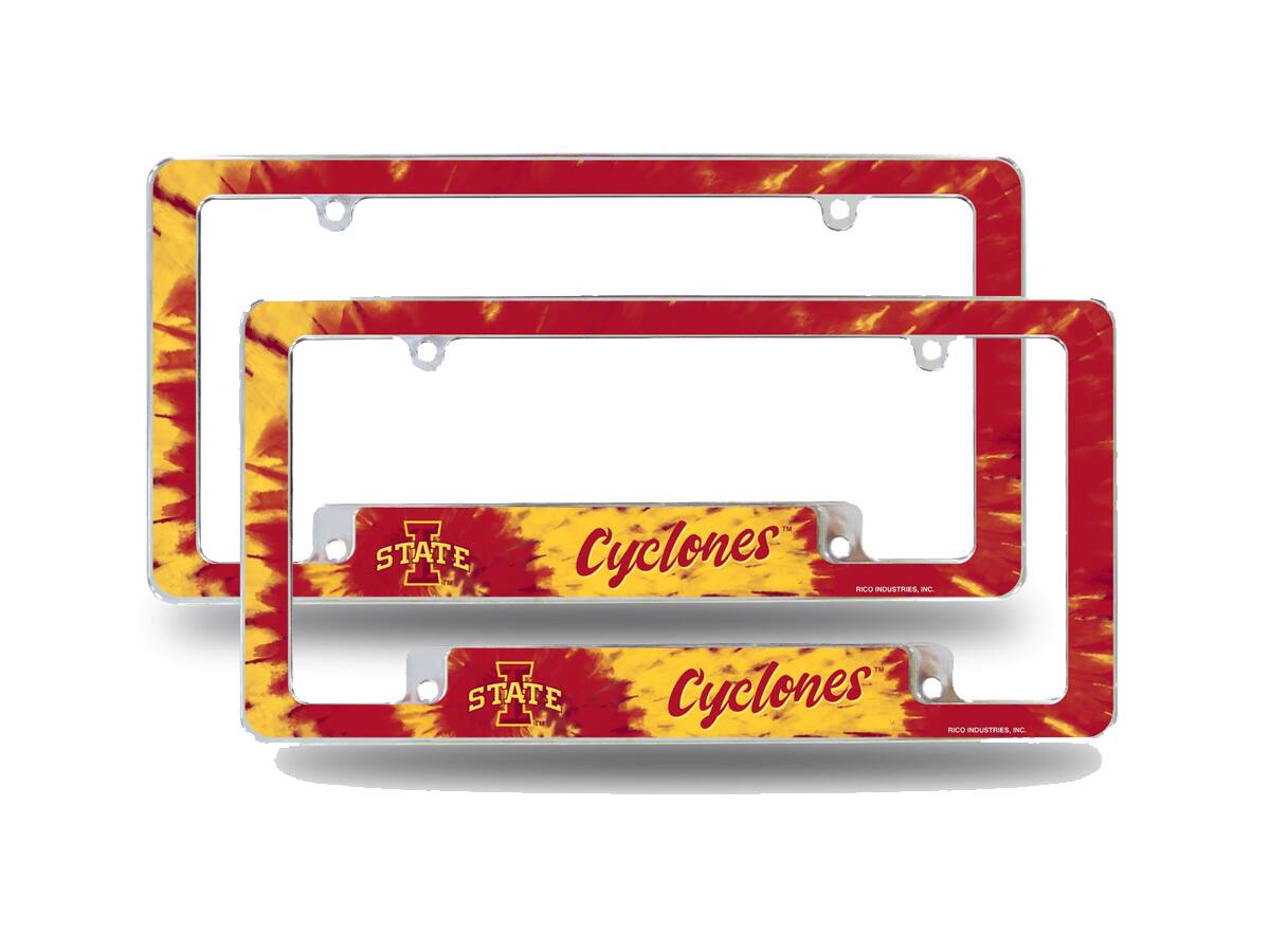 Iowa State Cyclones Chrome Metal (Set of 2) License Plate Frames with Bold Tie Dye Design