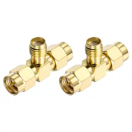 Front. Unique Bargains - 2pcs 3 Way SMA Splitter Adapter, SMA Female to Dual Male 50 Ohm for Antennas/Test Bench/Navigation - Gold.