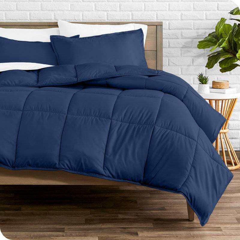 Front. Hivvago - Queen size Super Soft Down Alternative Comforter Set in Navy Blue - Navy Blue.