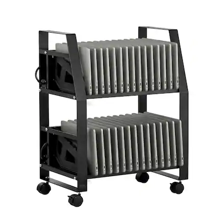 Front. VEVOR - Laptop Charging Cart,32 Devices Mobile Open Charging Station with Wheels,for Tablet and Laptop Up to 15.6 in Screen Size - Black.