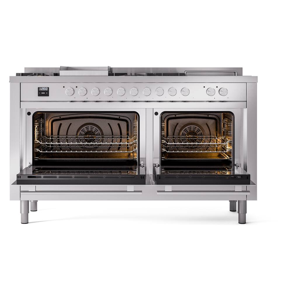 Alt View 1. ILVE - ILVE Professional Plus II Series 60 in. Dual Fuel Range with 7 Sealed Burners + Griddle (Natural Gas, Satin Trim) - White.