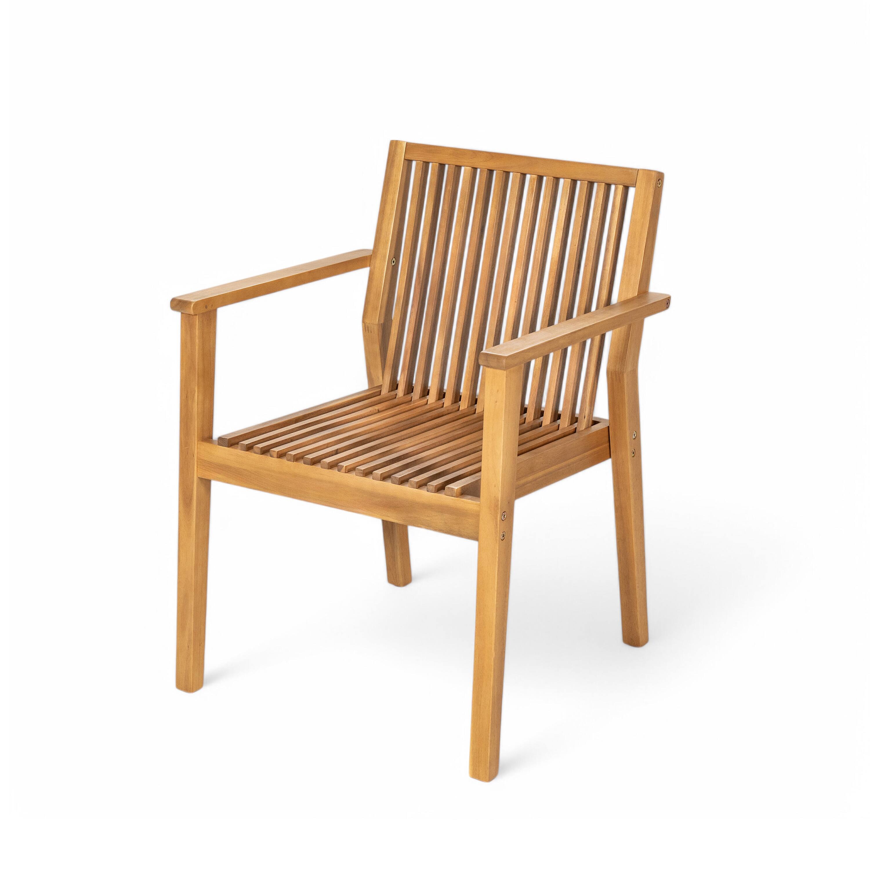 Alt View 2. Mondawe - Set of 2 Acacia Wood Patio Dining Chairs - Beige+Natural.