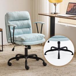 Winado - Dual-Base Desk Chairs Removable Armrests,Adjustable Rolling Swivel Computer Chair for Office Makeup Vanity Linen Fabric - Mint Green