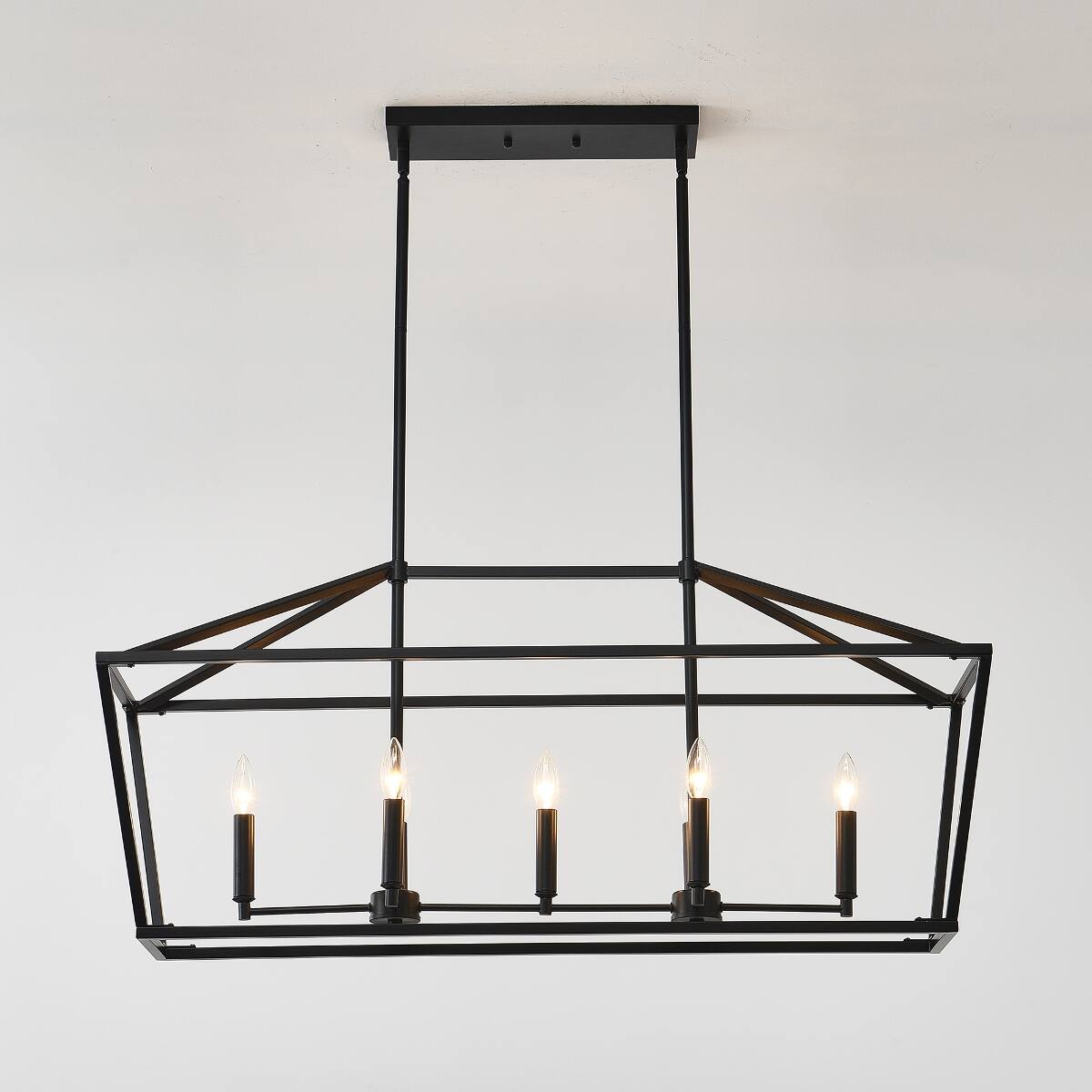 Alt View 7. Loheer - Loheer Farmhouse Kitchen Island Lighting, Matte Black Five Light Linear Chandelier for Dining Room.