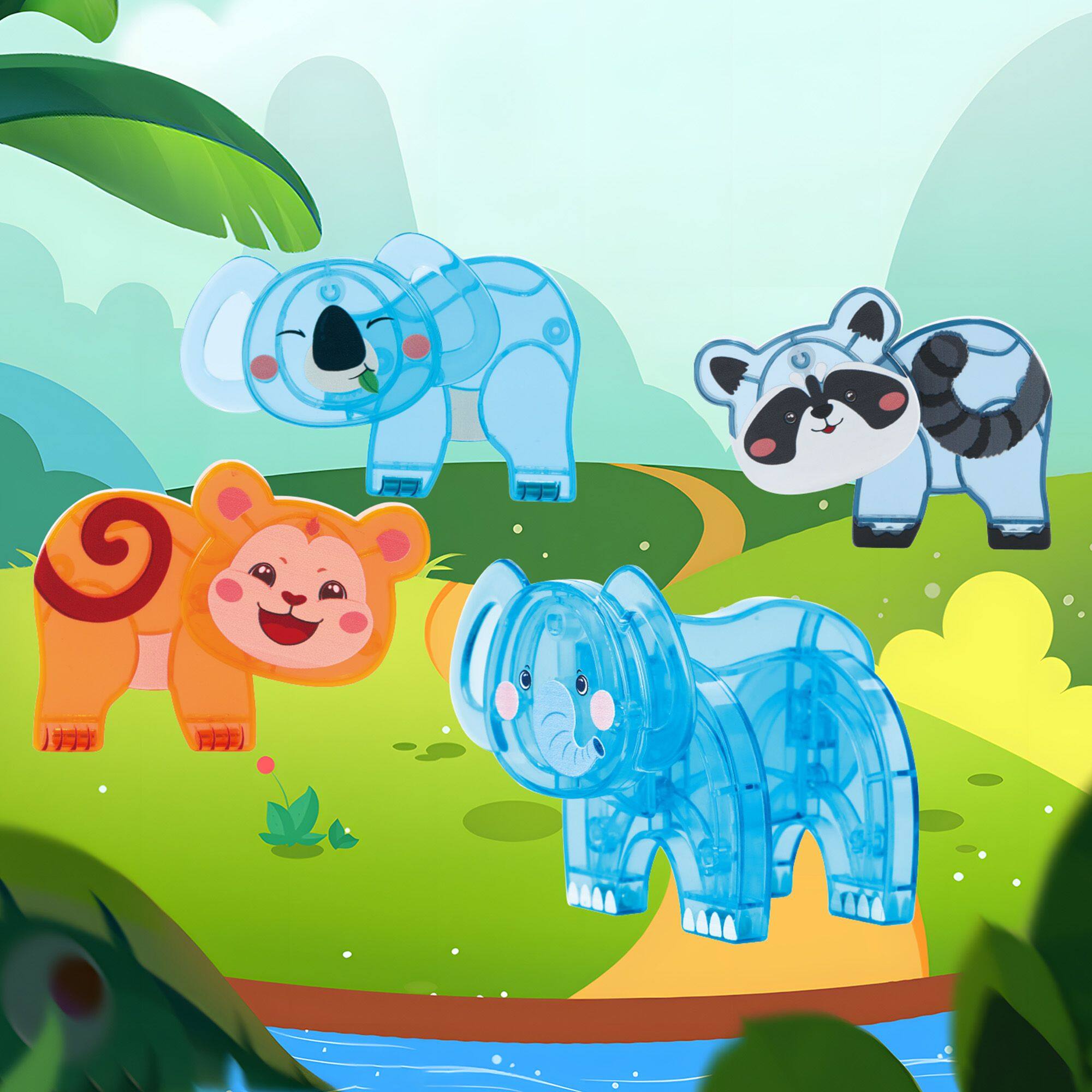 Alt View 2. PicassoTiles - PICASSO-TILES Magnetic Tile Animal Friends Action Figures, STEM Learning Toy Set, Play Wildlife Characters for Kids.