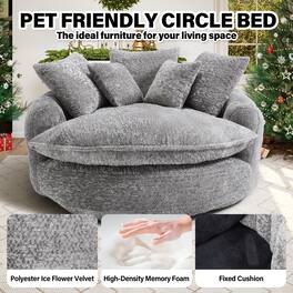 Aukfa - 55" Long Polyester Foam Armchair - Oversized Round Chair, Fluffy Modern Sofa Bed for Living/Relaxation/Projection Room - Light Gray