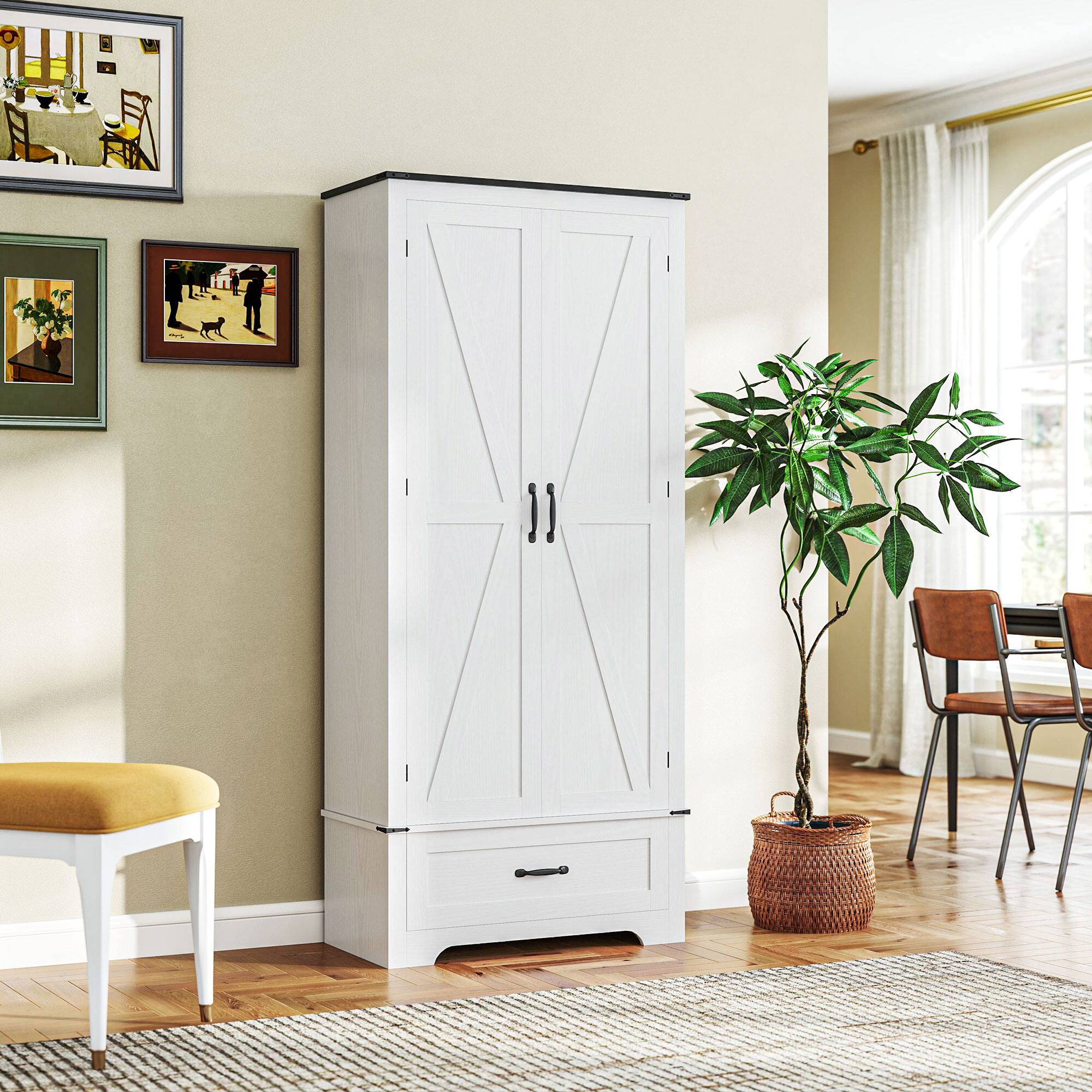 Alt View 1. Homcom - 72" Tall Farmhouse Kitchen Pantry Cabinet - Kitchen Storage Cabinet with Adjustable Shelves & 2 Barn Doors & Drawer - White.