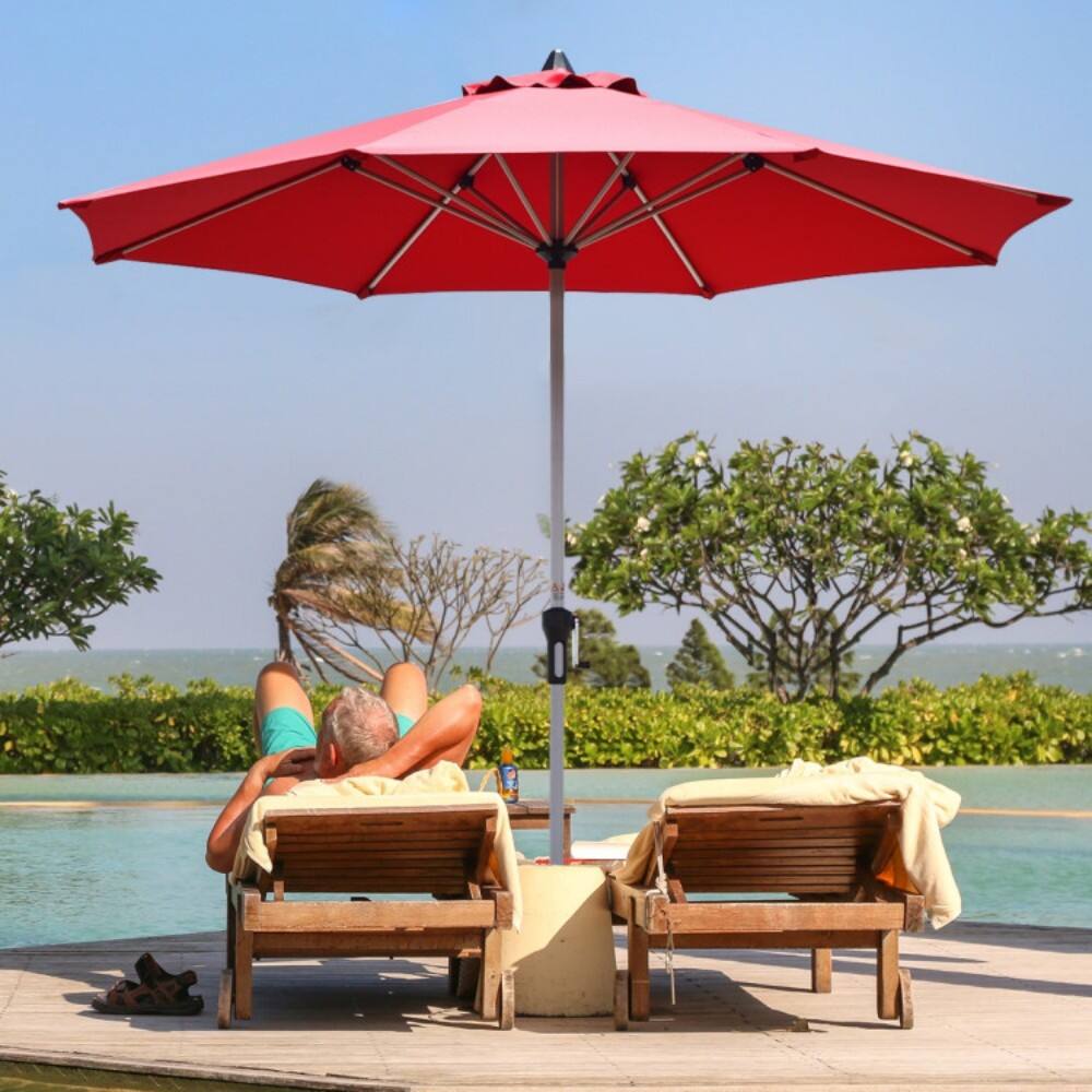 Alt View 3. Mondawe - 9 Feet Patio Outdoor Market Umbrella with Aluminum Pole without Weight Base - Dark Red.
