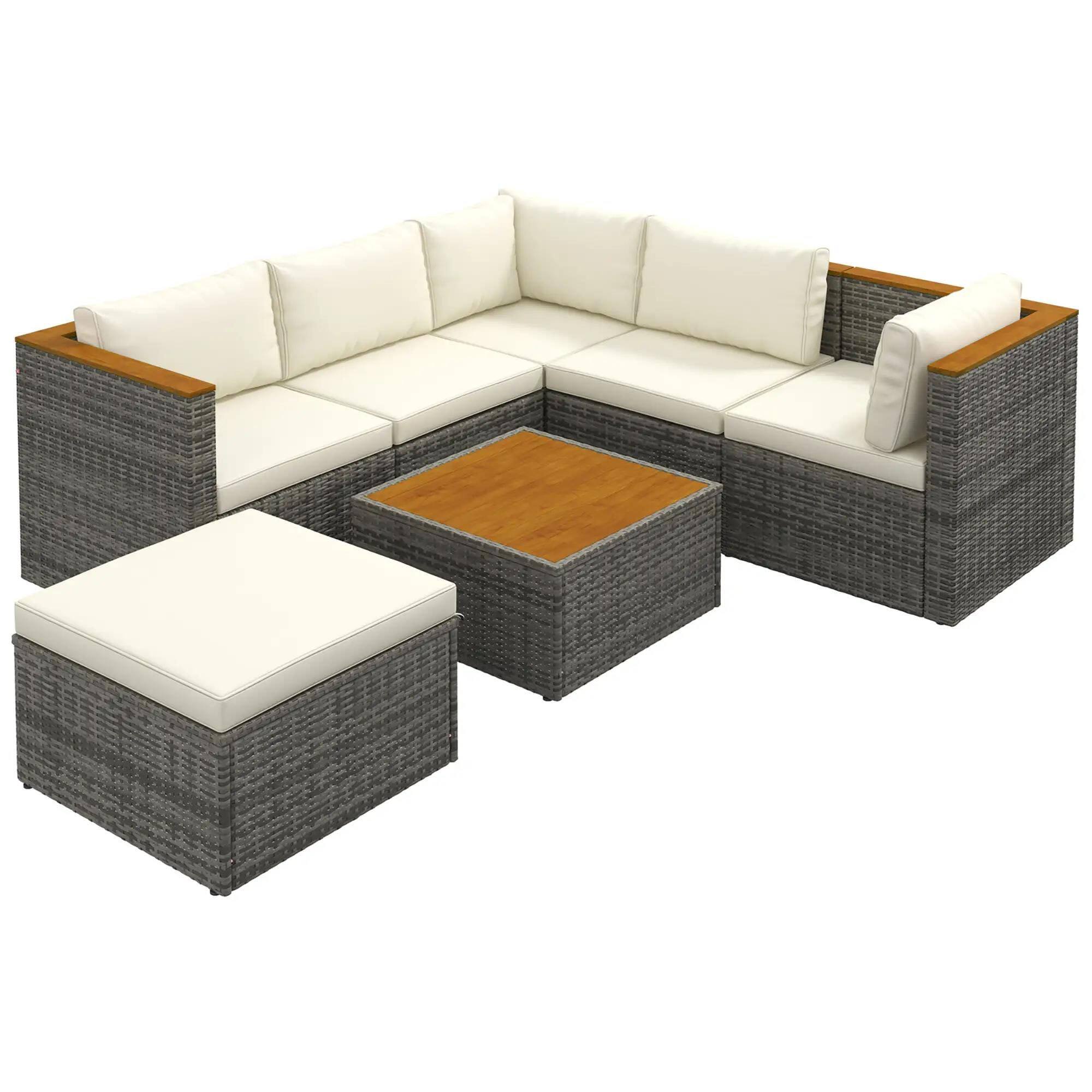 Alt View 7. Resenkos - Resenkos 7-Piece Sofa Set, Outdoor Sectional Furniture, PE Rattan, White - White.