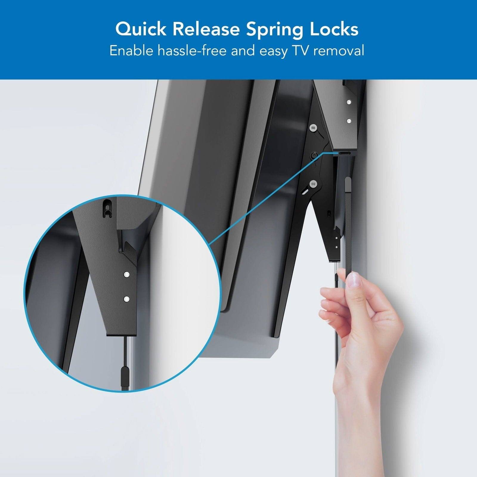 Quick Release Spring Locks
Enable hassle-free and easy TV removal