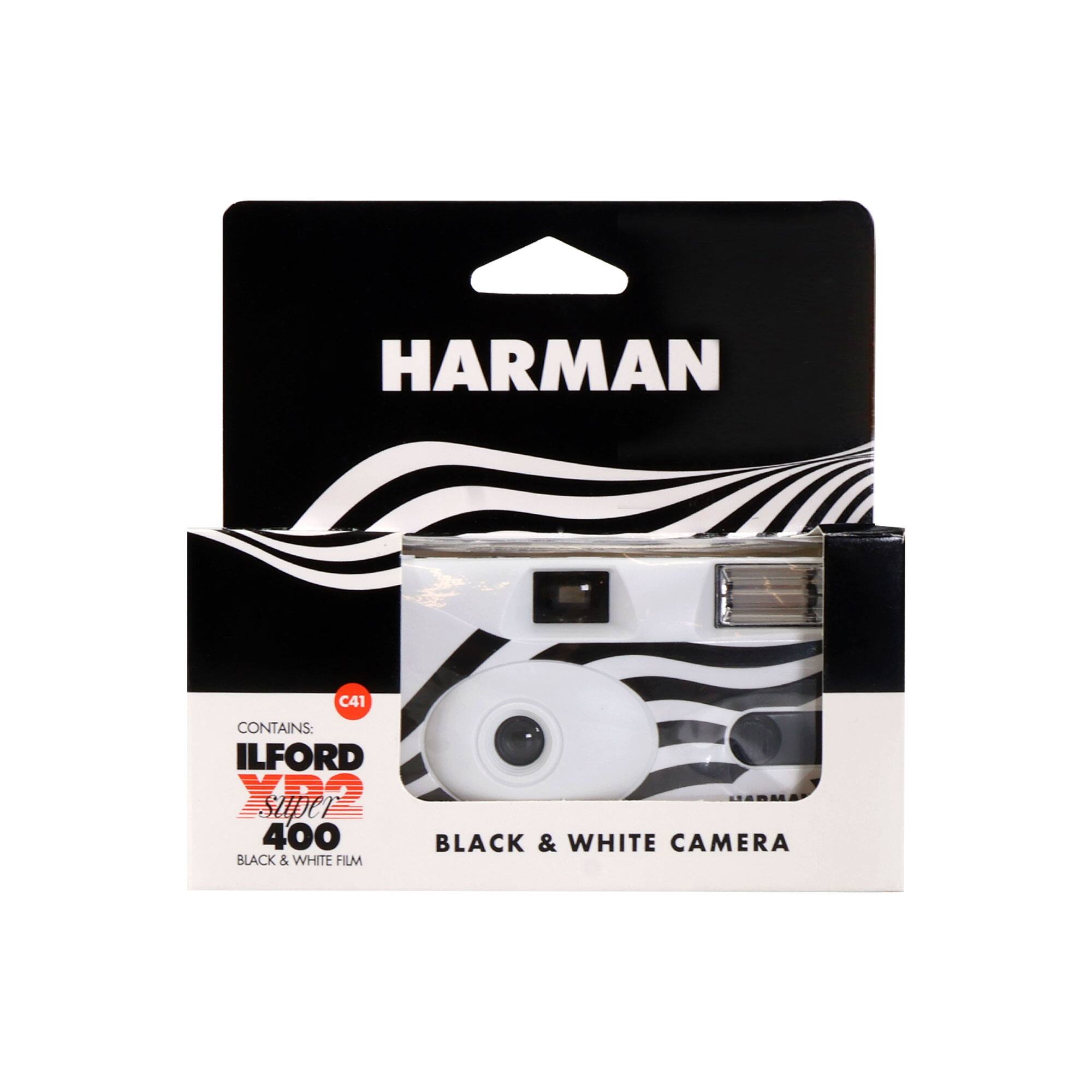 HARMAN C41 CONTAINS: ILFORD XP2 SUPER 400 BLACK & WHITE FILM BLACK & WHITE CAMERA