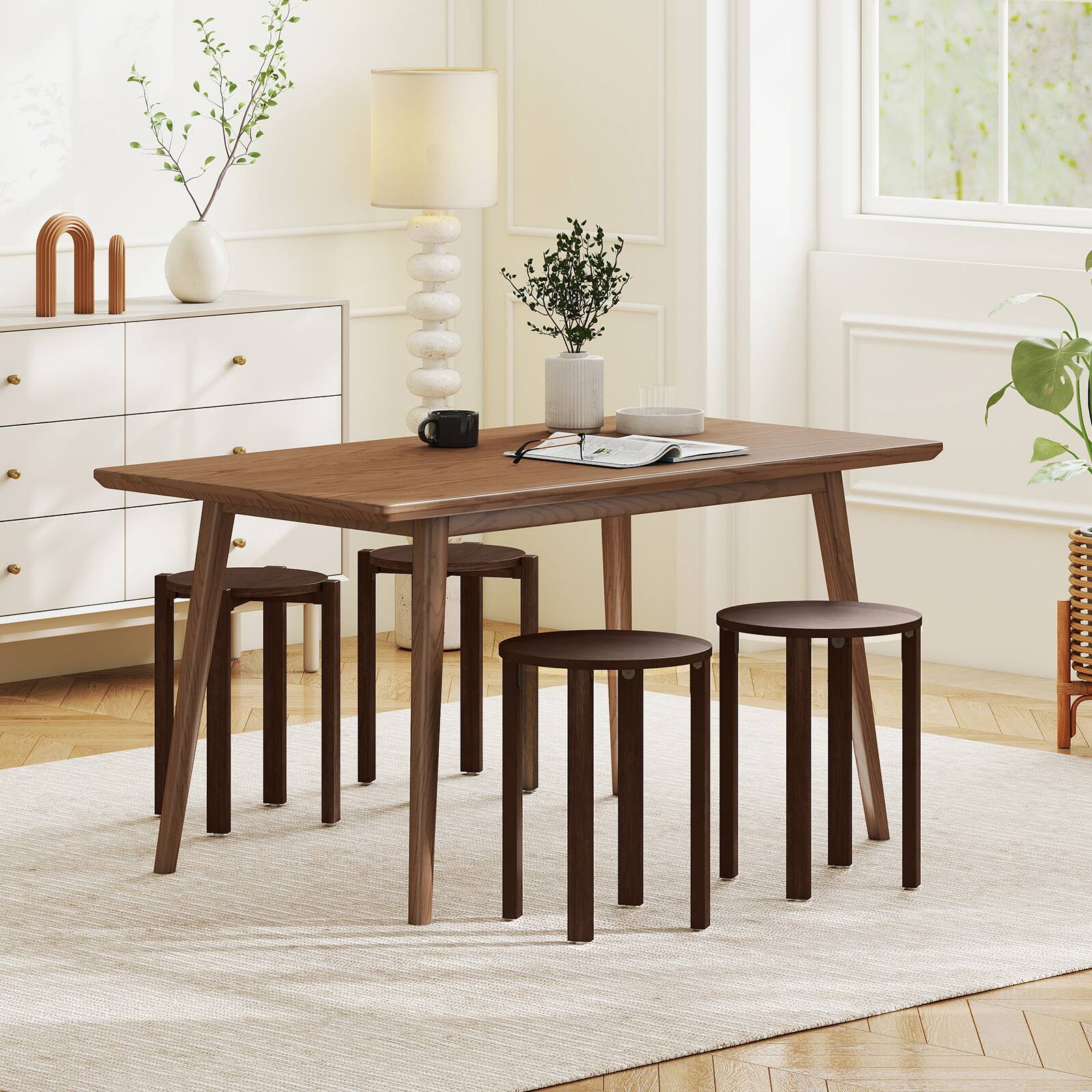 Alt View 4. Costway - Costway Stackable Stools Set of 4 with Rolling Base, Locking Casters for Kitchen Apartments - Walnut.
