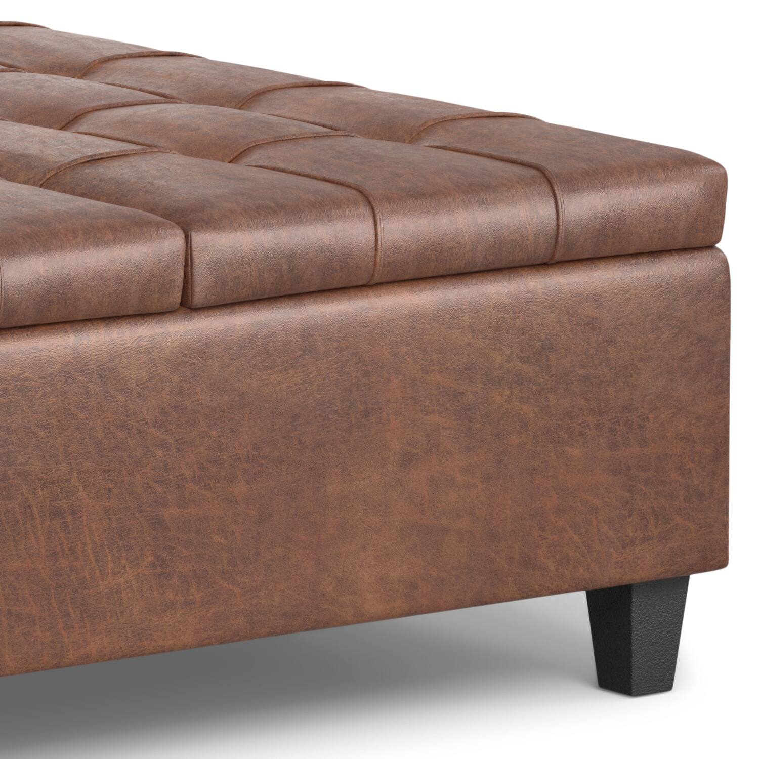 Alt View 13. Simpli Home - Harrison Large Square Coffee Table Storage Ottoman - Distressed Saddle Brown.
