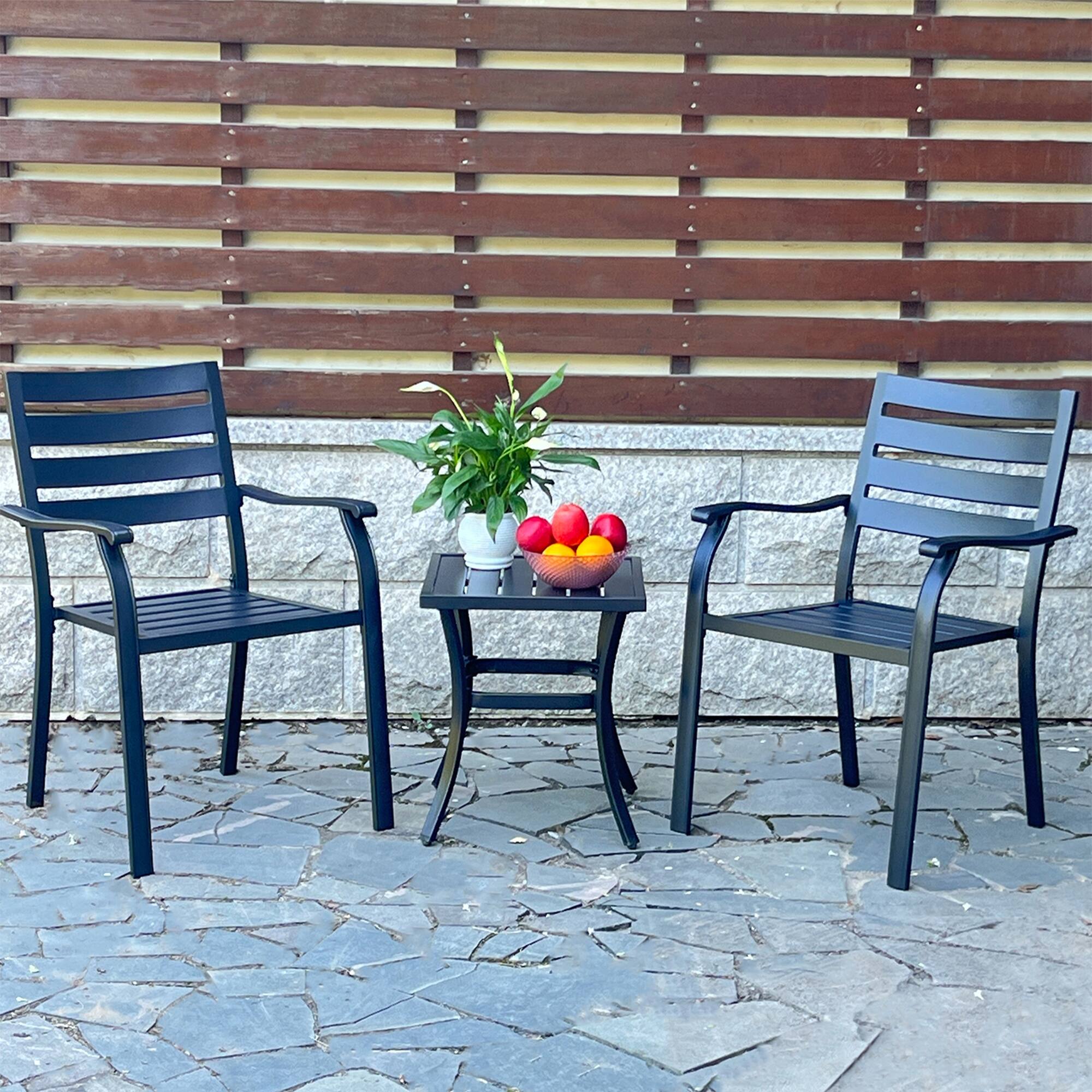 Alt View 4. GOODSILO - Iron Terrace Dining Chairs - Set of 2 Outdoor Bistro Metal Chairs - Black.
