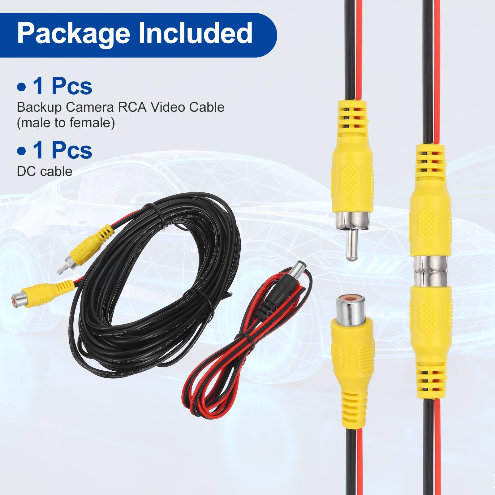 Package Included

- 1 Pcs Backup Camera RCA Video Cable (male to female)
- 1 Pcs DC cable