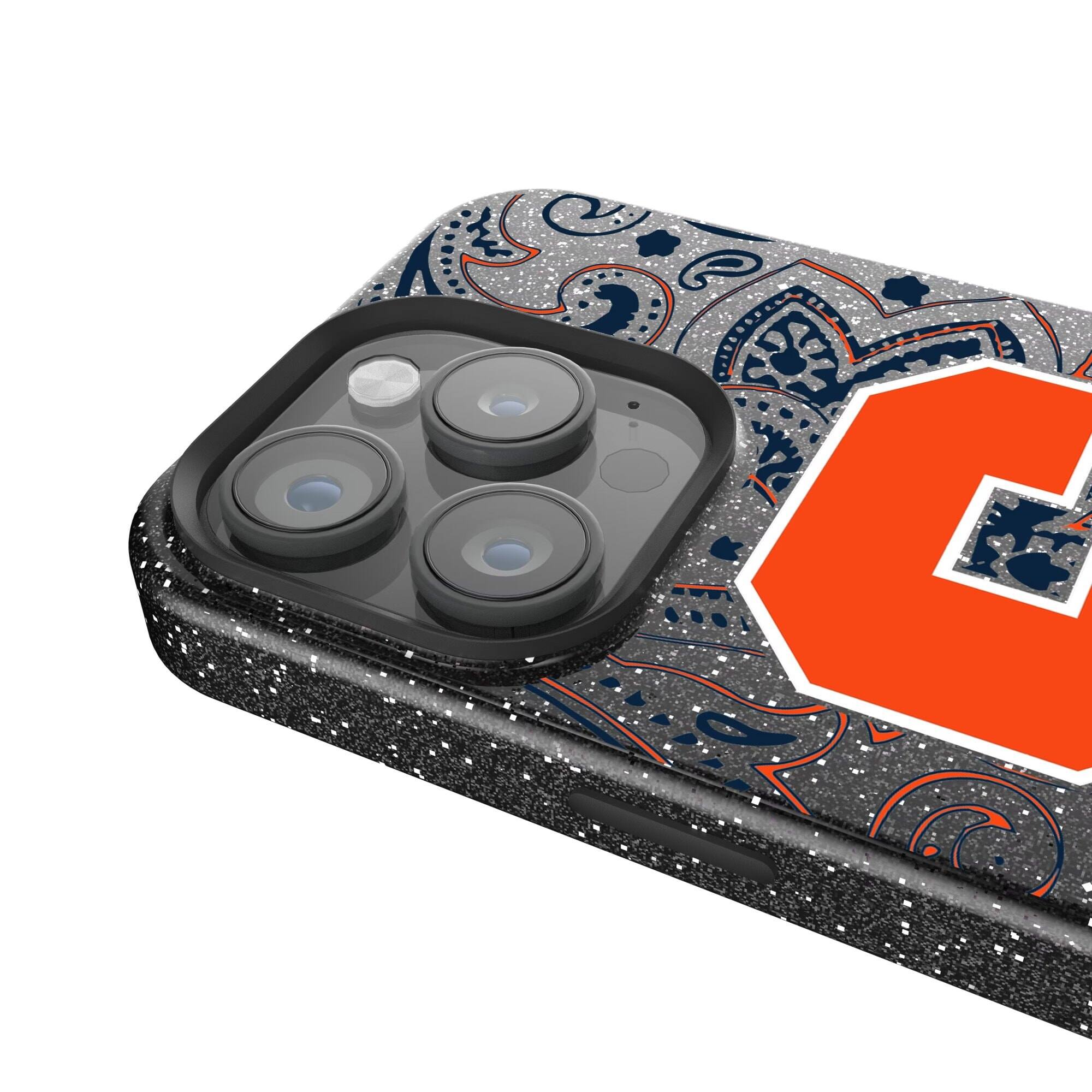 Alt View 3. Keyscaper - Syracuse Orange Paisley Bling iPhone Case - 16 Pro Max - Black.