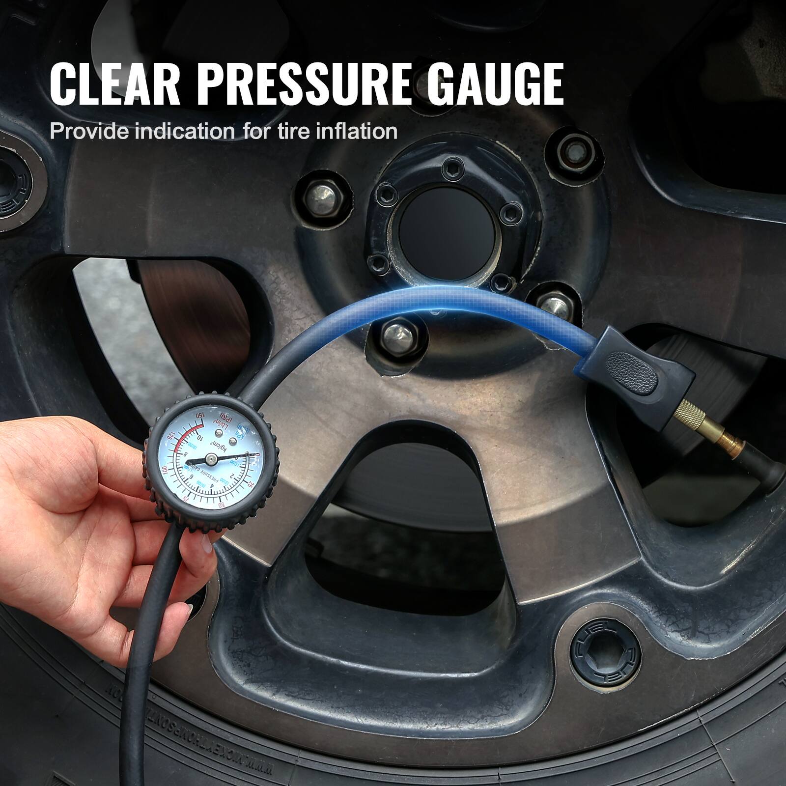 CLEAR PRESSURE GAUGE  
Provide indication for tire inflation