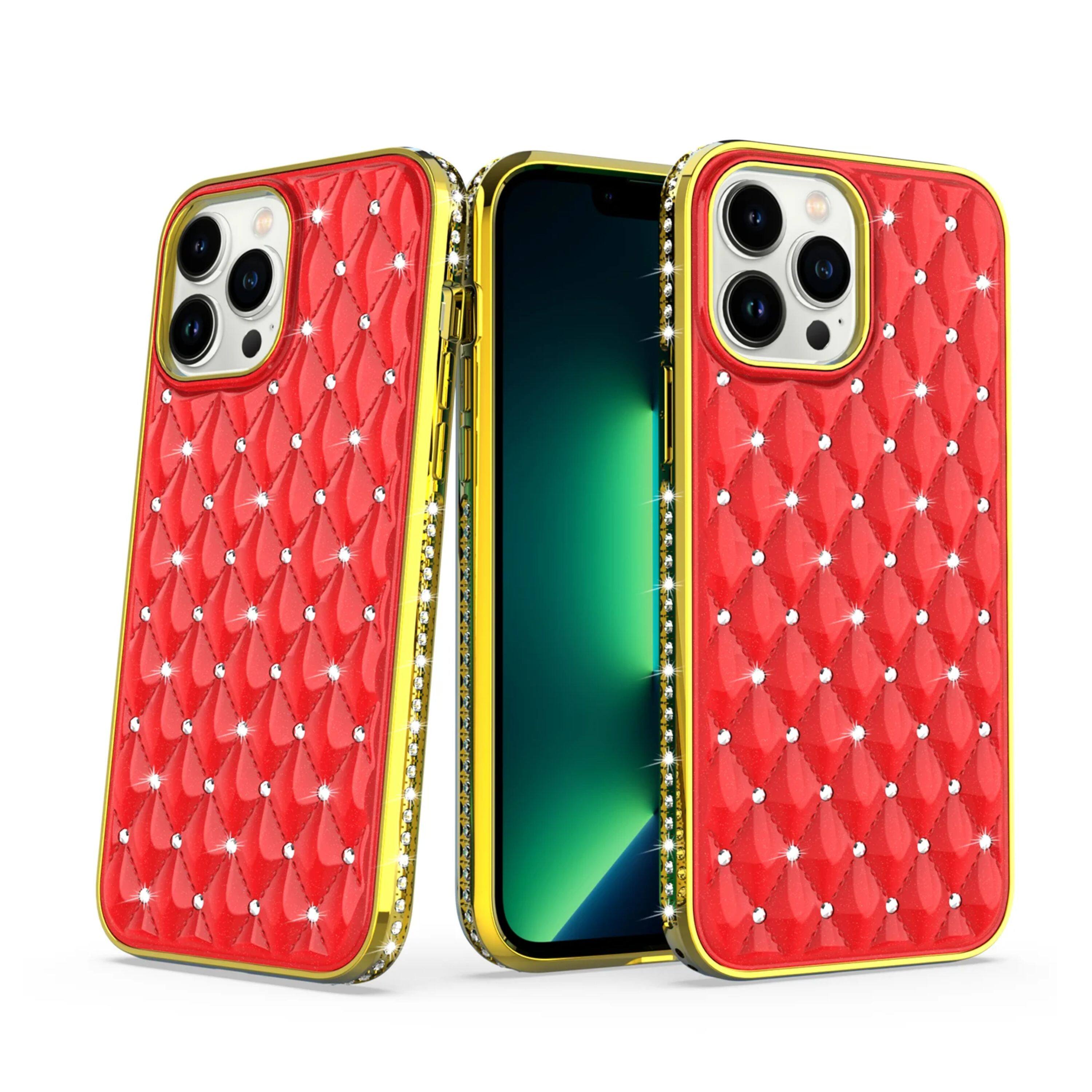 Kitcheniva - Quilted Design Diamond Bling Chrome Plated Frame Phone Case For iPhone 14 Pro - Red price history on PriceWatchPro