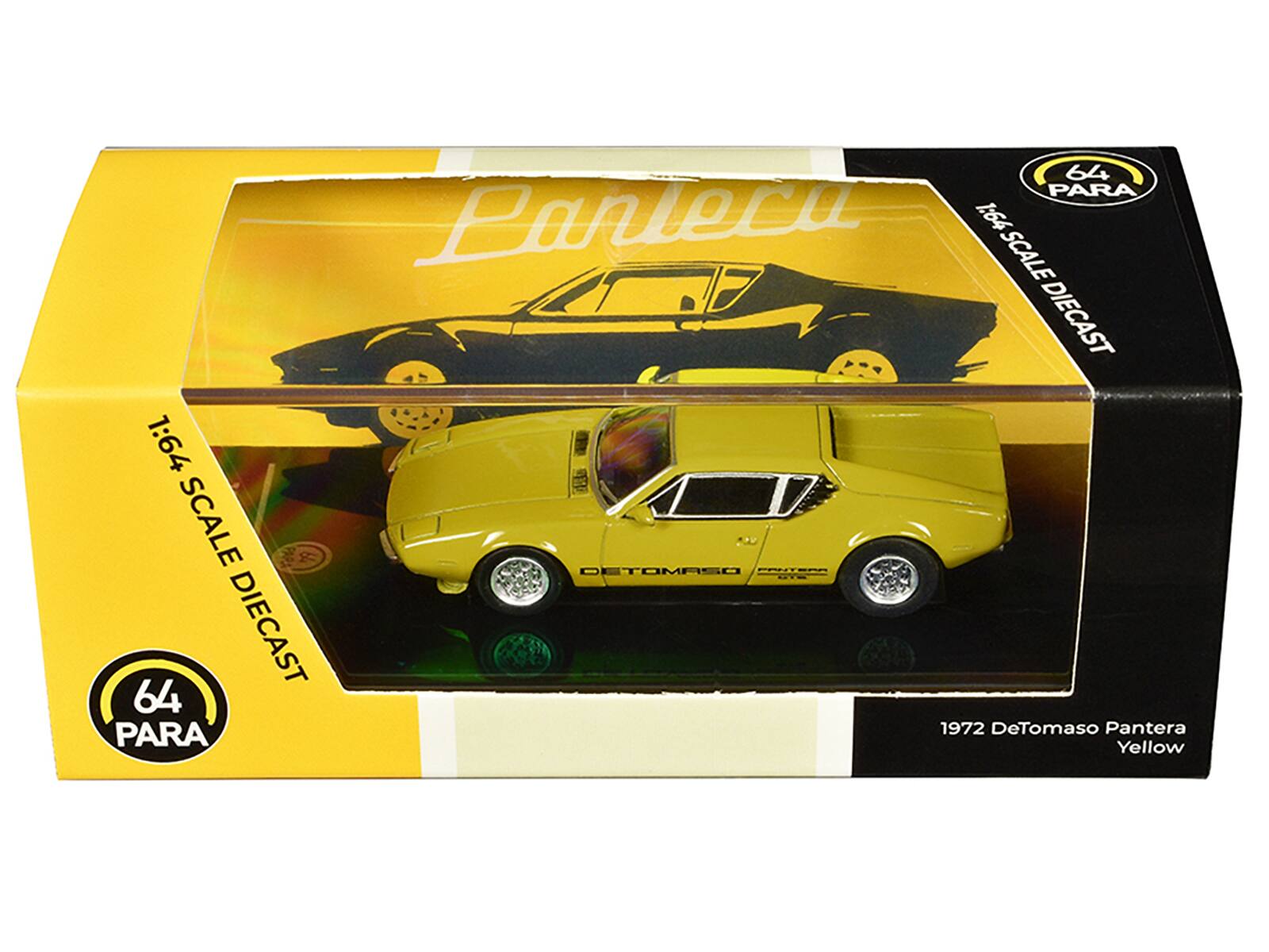1972 De Tomaso Pantera 1/64 Diecast Model Car by Paragon Models - Yellow