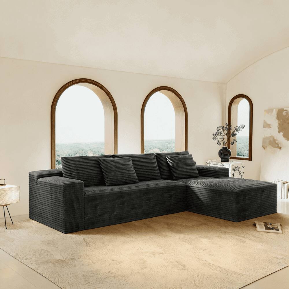 Alt View 6. Kadyn - 104" Right Chaise Sectional Sofa, L-Shaped Cloud Design with Deep Seating and No Assembly, Grey - Gray.