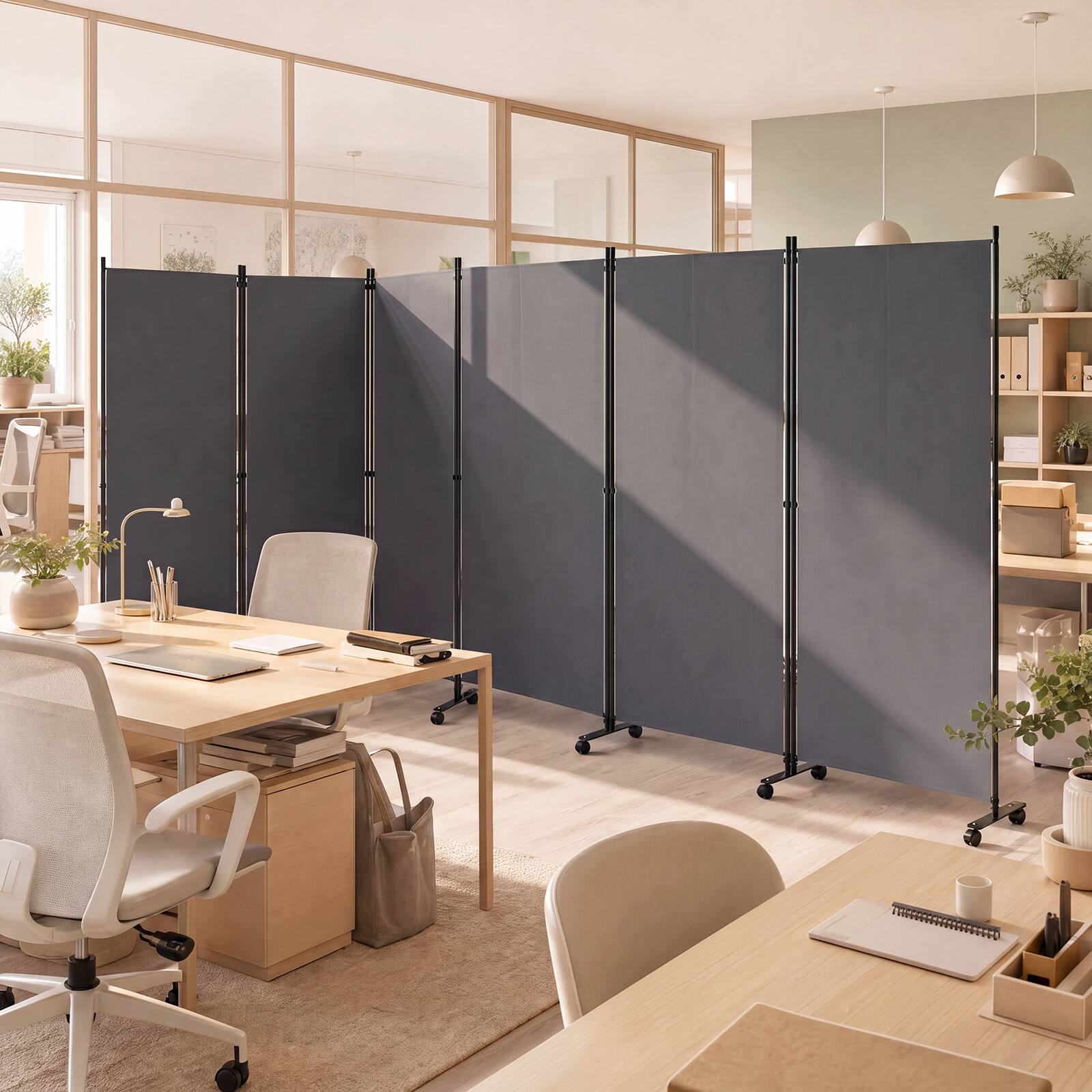 Alt View 1. Costway - Costway Room Divider with Lockable Wheels, 6 Panel Folding Privacy Screen for Office - Gray.